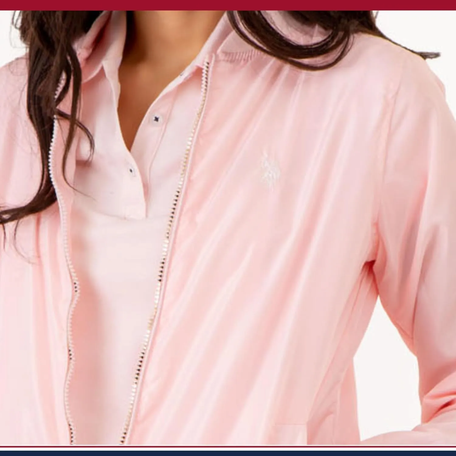U.S. Polo Assn. Women Baseball Collar Bomber Jacket W/Snap Pockets