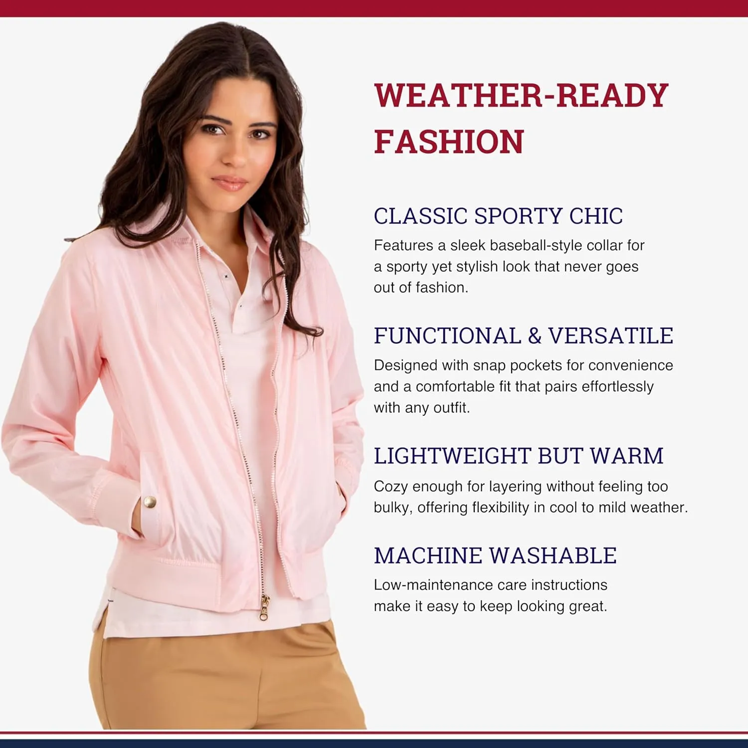 U.S. Polo Assn. Women Baseball Collar Bomber Jacket W/Snap Pockets