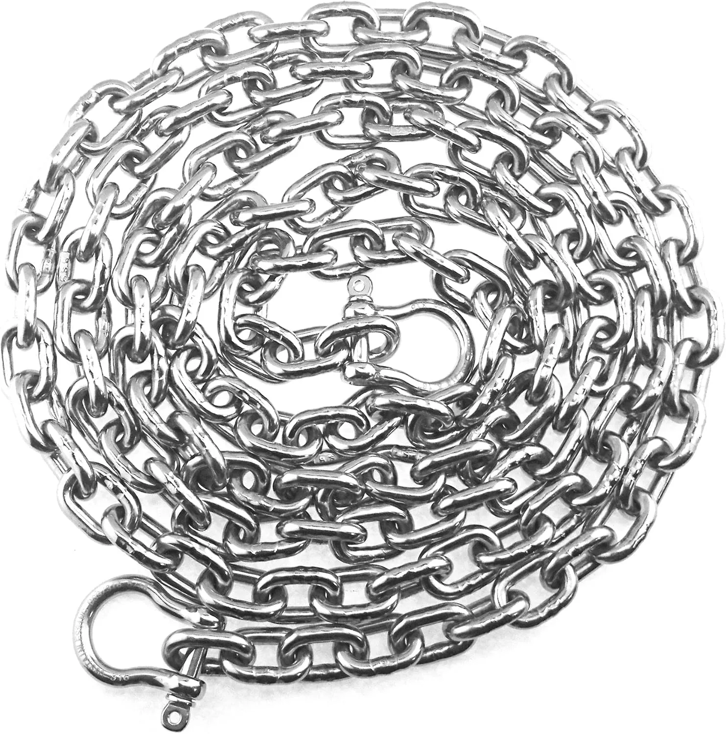 US Stainless Stainless Steel Windlass Anchor Chain 316 8mm DIN766 by 15' with Bow Shackles