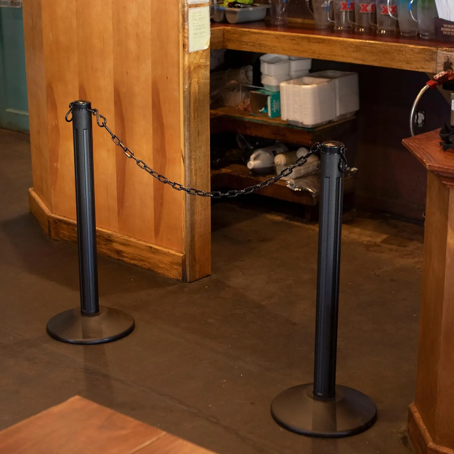 US Weight ChainBoss Black Stanchion With 10' of Black Plastic Chain - Weighted Base