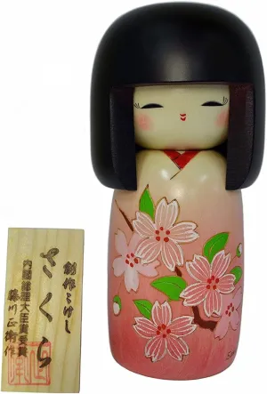Usaburo Sosaku Kokeshi Doll Cherry Blossoms Kimono Girl 2013-14 Made in Japan