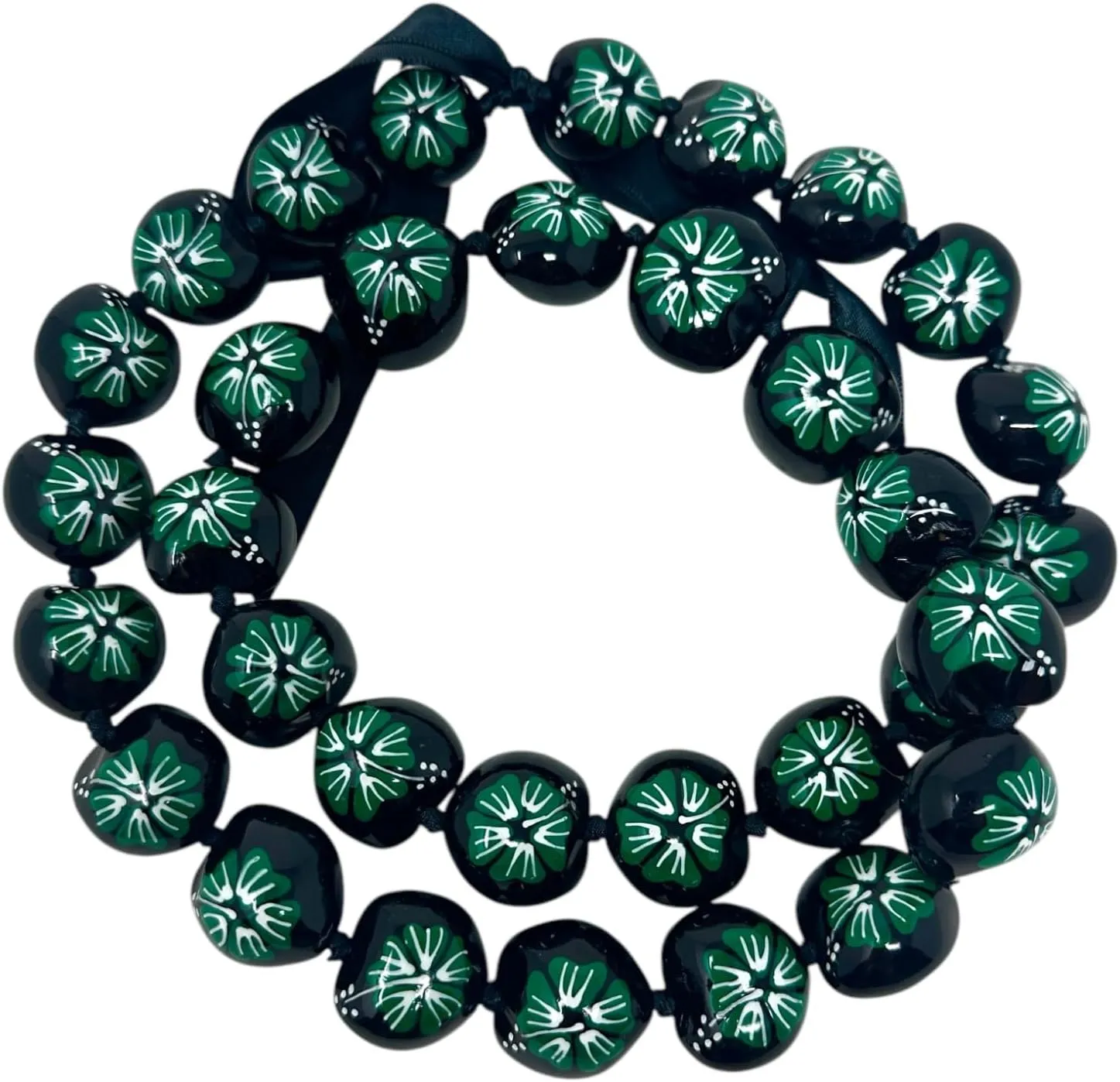 Utama Hawaiian Kukui Nut Leis Beads Necklaces with Hand Painted Flower Adjustable 32 Inch - Necklace for Graduation & Parties