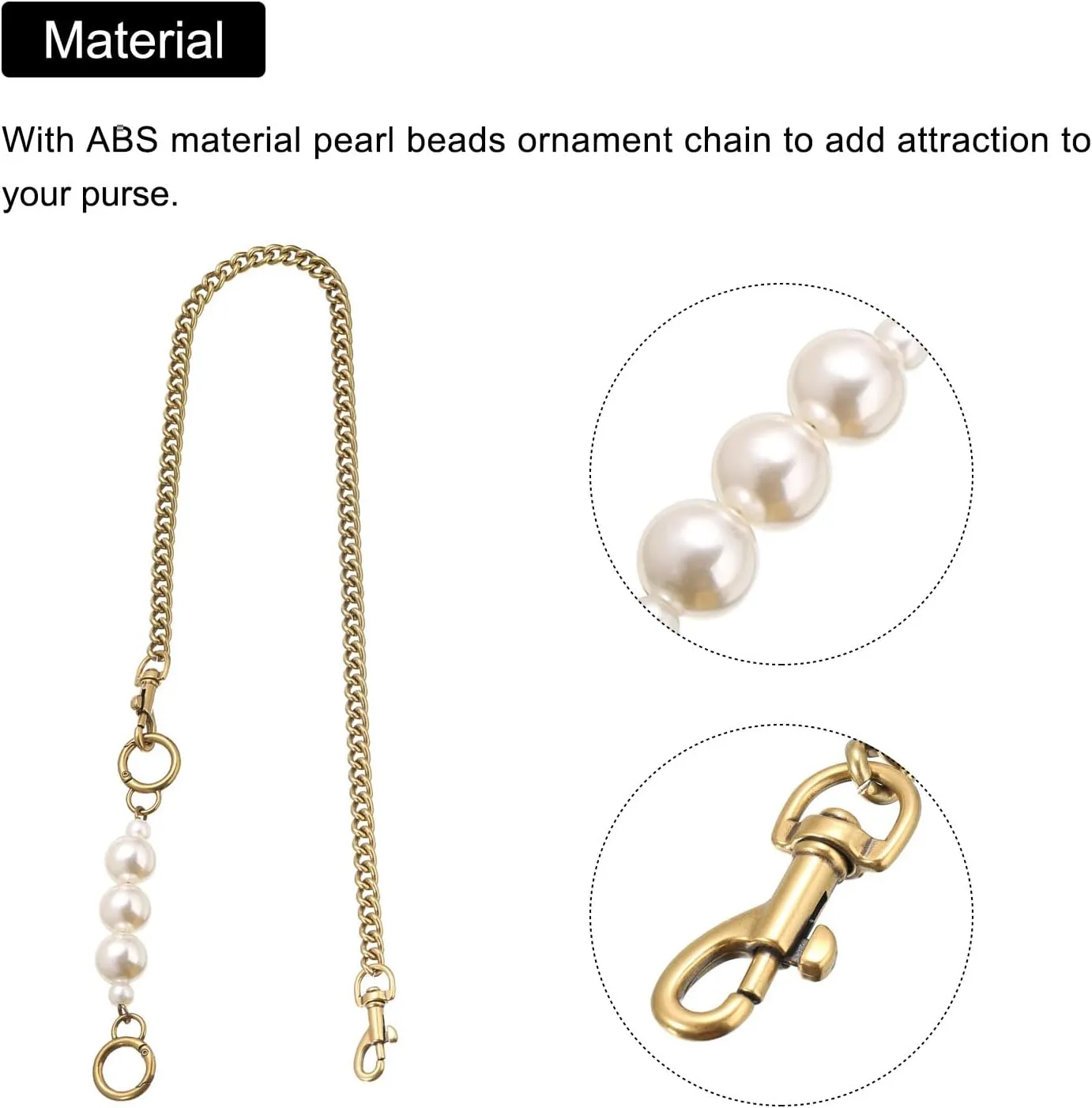 uxcell Purse Chain Strap, 75cm/29.5" Pearl Bead Handbag Chain Replacement Handle Extender Straps for Wallet Shoulder Crossbody Bag DIY, Bronze