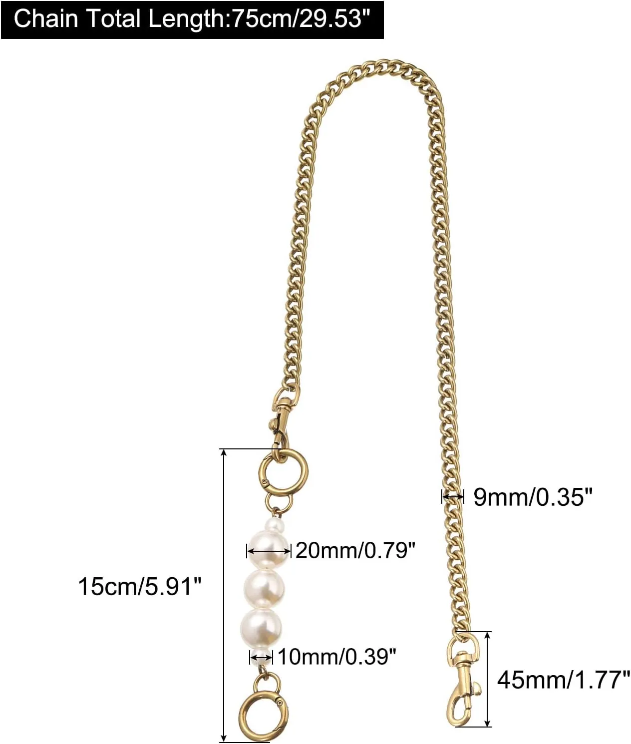 uxcell Purse Chain Strap, 75cm/29.5" Pearl Bead Handbag Chain Replacement Handle Extender Straps for Wallet Shoulder Crossbody Bag DIY, Bronze
