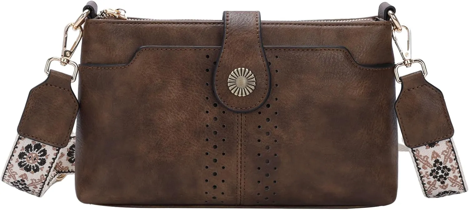 VASCHY Crossbody Bag Purse for Women, Fashion Soft Vegan Leather Small Shoulder Handbag with Detachable Guitar Strap