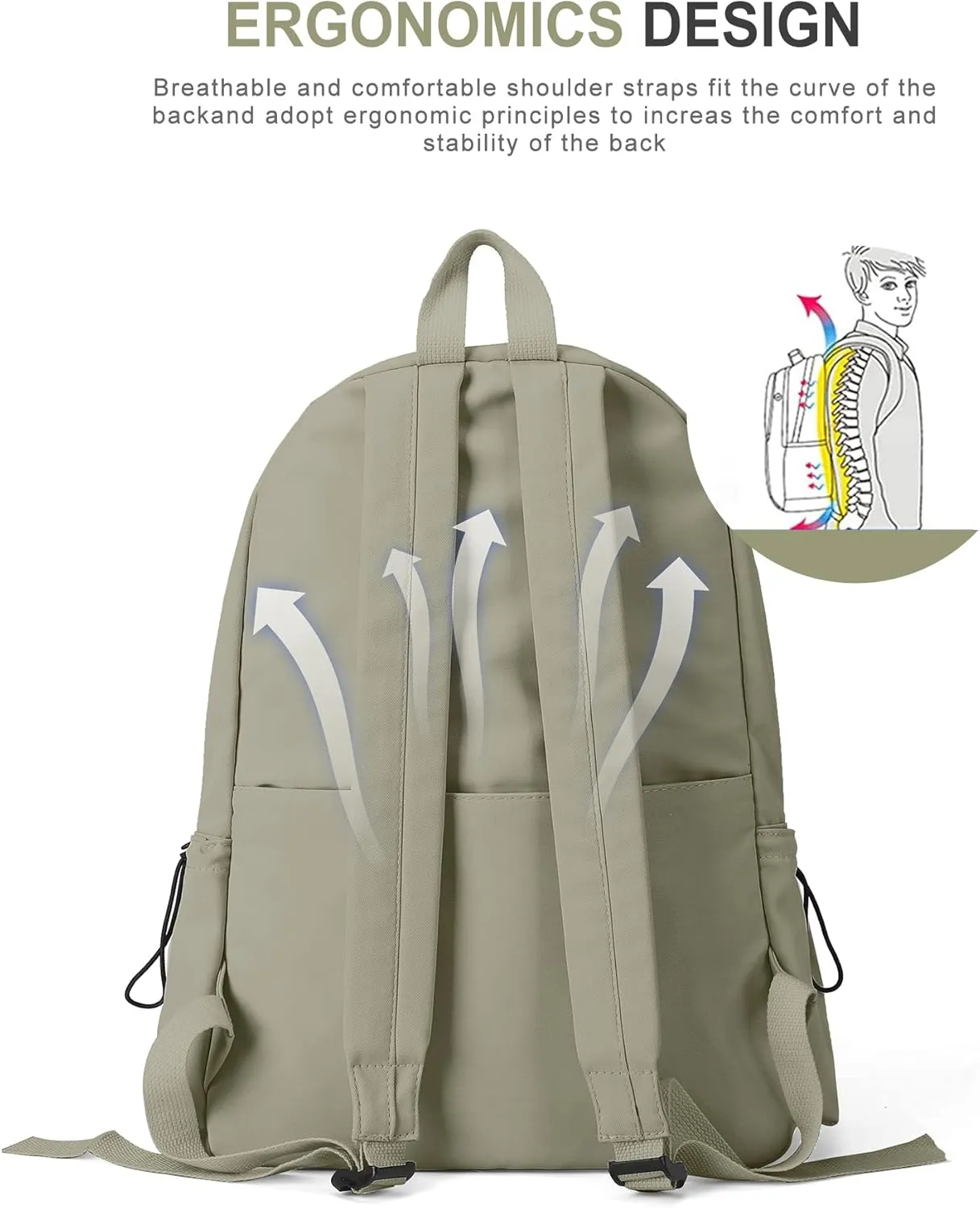 VECAVE School Backpack Green Waterproof Bookbag Casual Lightweight Travel Rucksack Daypack Backpacks for Men Women College High School Bags backpack for Boys Girls Teens