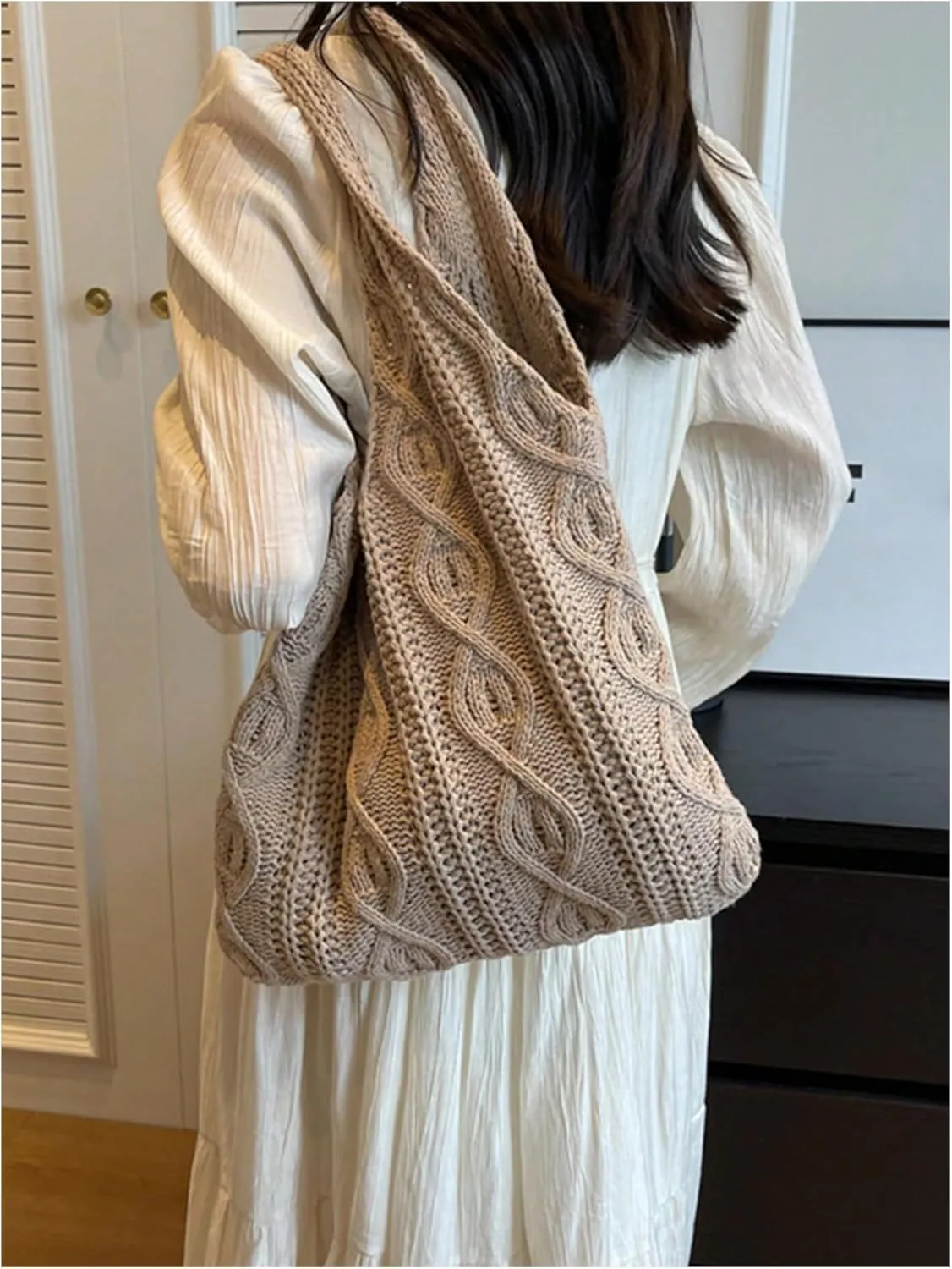 Verdusa Women's Knitted Crochet Shoulder Bags Casual Hobo Tote Bag Shopping Bags