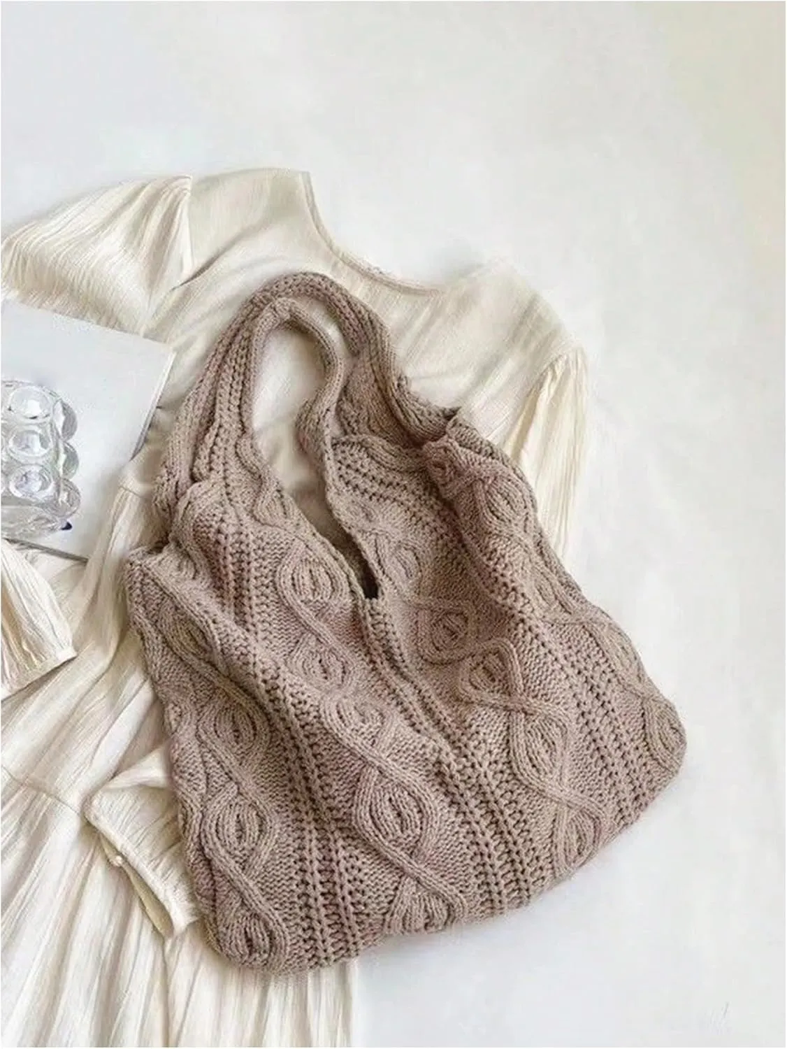 Verdusa Women's Knitted Crochet Shoulder Bags Casual Hobo Tote Bag Shopping Bags