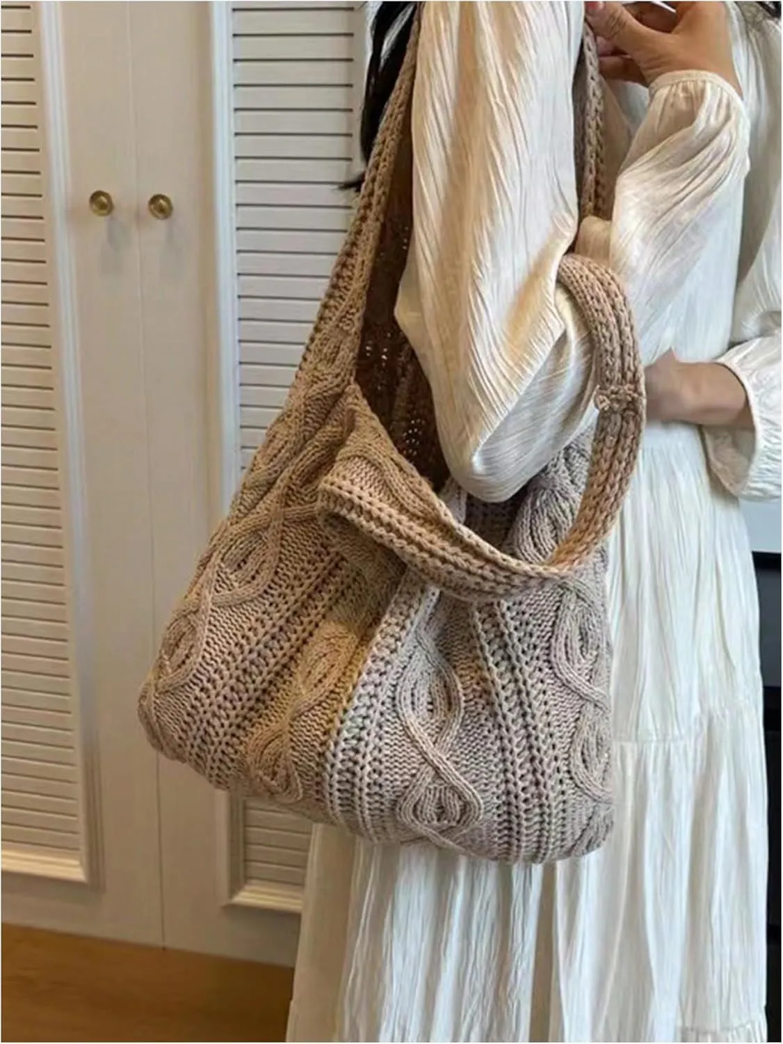 Verdusa Women's Knitted Crochet Shoulder Bags Casual Hobo Tote Bag Shopping Bags
