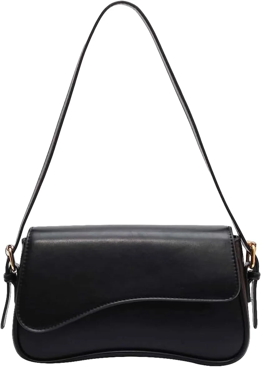 Verdusa Women's Leather Shoulder Bag Clutch Purses Trendy Hobo Crossbody Handbags Y2K Saddle Flap Underarm Purse