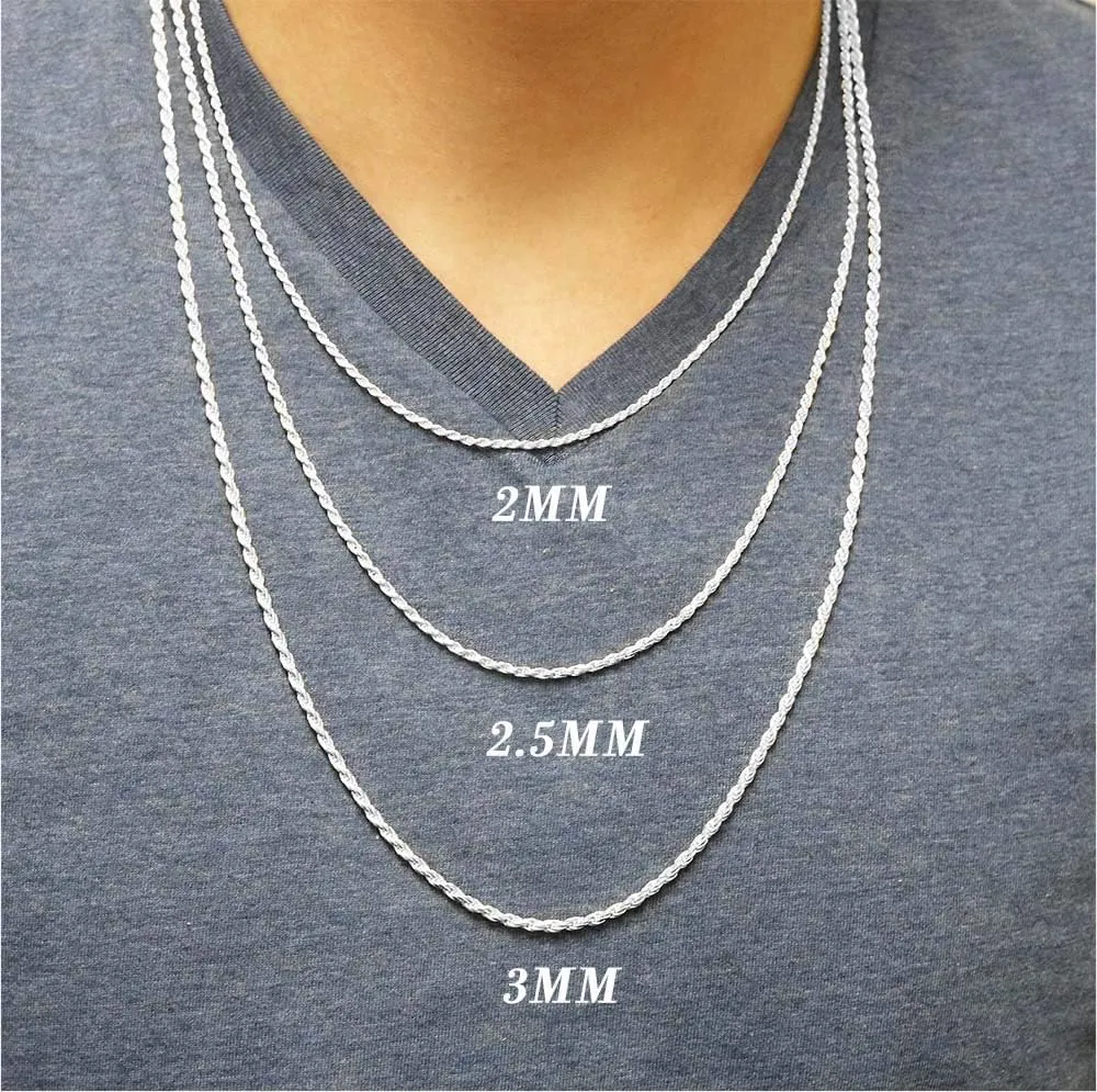 Verona Jewelers 925 Sterling Silver Diamond-Cut Rope Chain Solid Link Necklace 2MM 2.5MM 3MM- Braided Twist Necklace, Men Women,925 sterling silver necklace Made In Italy, 14-36