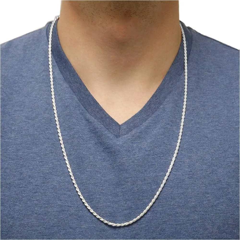 Verona Jewelers 925 Sterling Silver Diamond-Cut Rope Chain Solid Link Necklace 2MM 2.5MM 3MM- Braided Twist Necklace, Men Women,925 sterling silver necklace Made In Italy, 14-36
