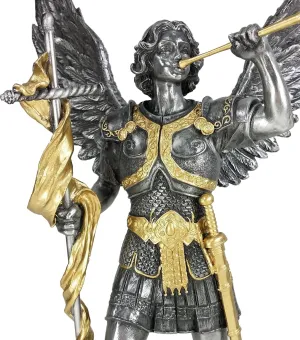 Veronese Design 13" Saint Gabriel Archangel Statue Holding Trumpet and Cross Cold Cast Resin Antique Pewter Gold Finish Angel Sculpture