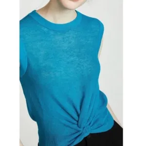 Veronica Beard Kellen Twist-Front Sleeveless Linen Knit Top (Medium)