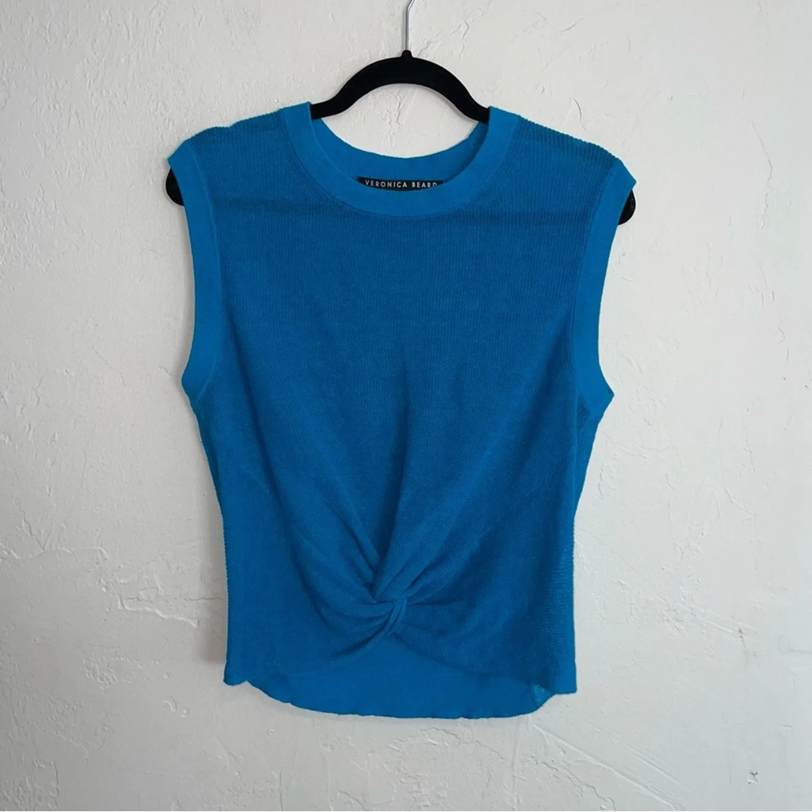 Veronica Beard Kellen Twist-Front Sleeveless Linen Knit Top (Medium)