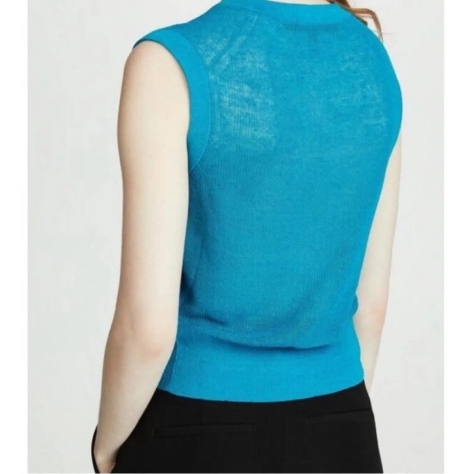 Veronica Beard Kellen Twist-Front Sleeveless Linen Knit Top (Medium)
