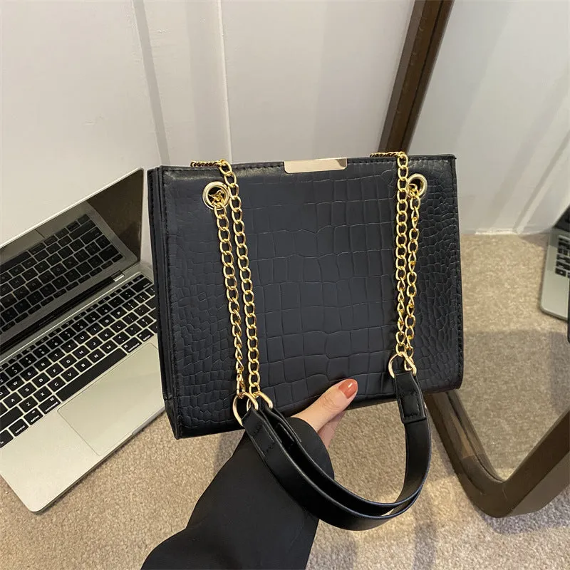 Versatile Fashion Commuter Chain Textured Large Small Square Bags
