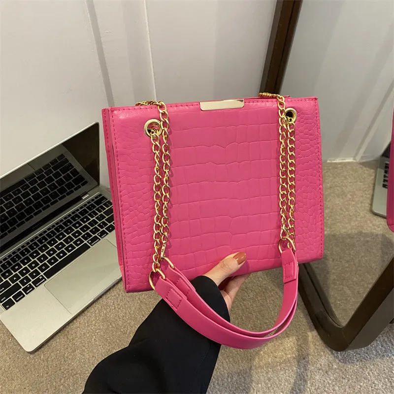 Versatile Fashion Commuter Chain Textured Large Small Square Bags
