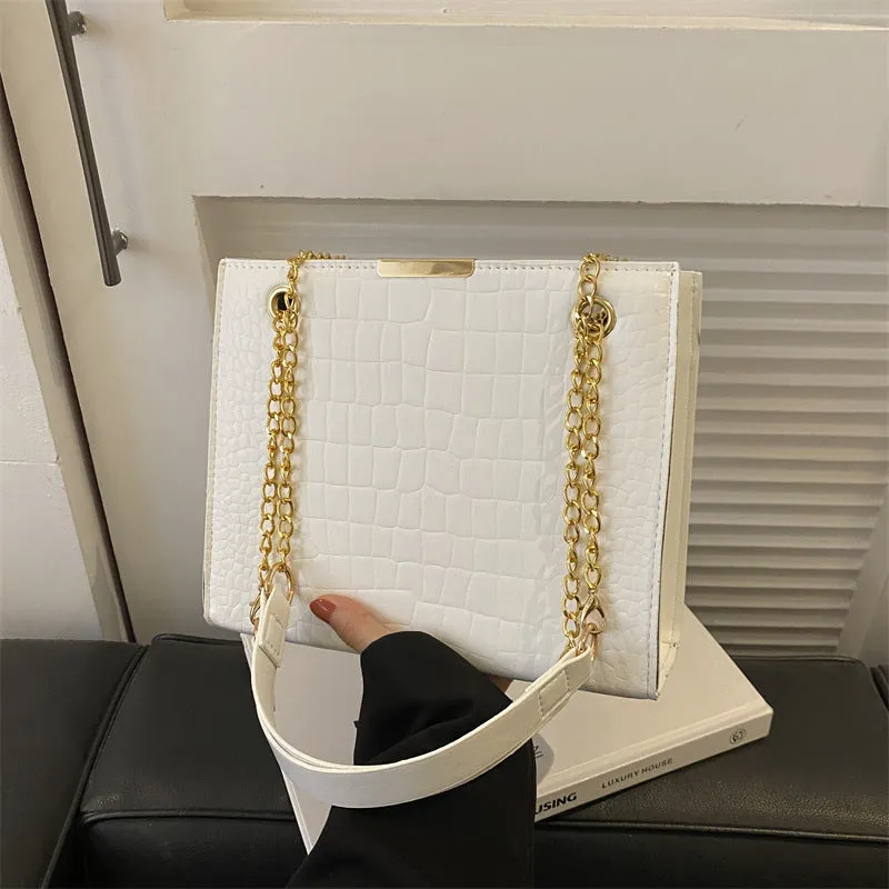 Versatile Fashion Commuter Chain Textured Large Small Square Bags