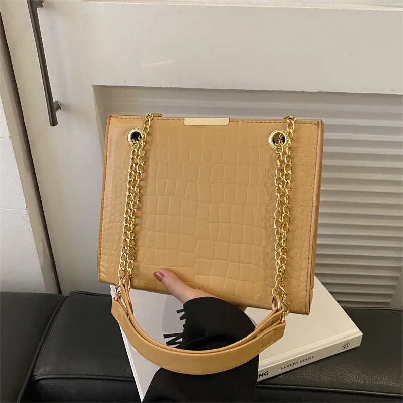 Versatile Fashion Commuter Chain Textured Large Small Square Bags