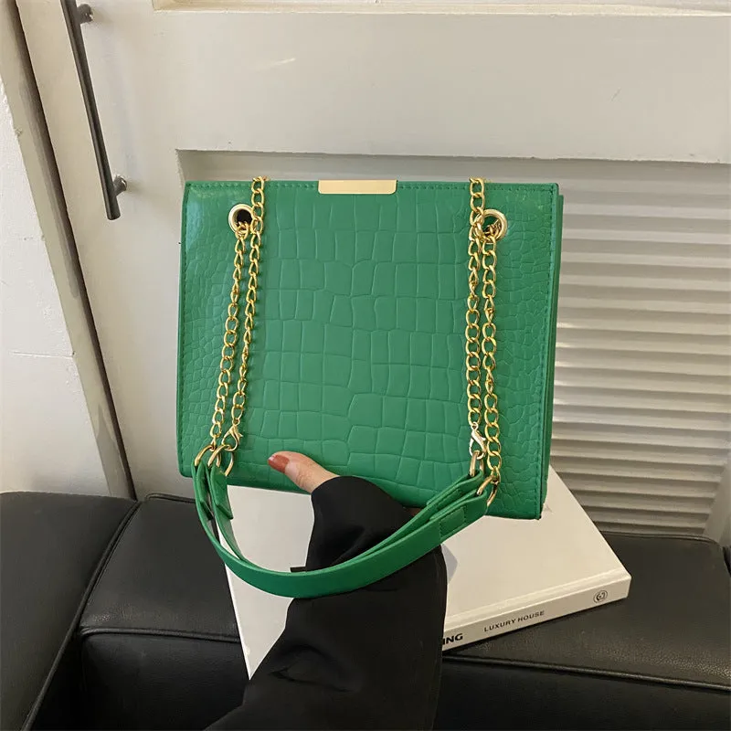Versatile Fashion Commuter Chain Textured Large Small Square Bags