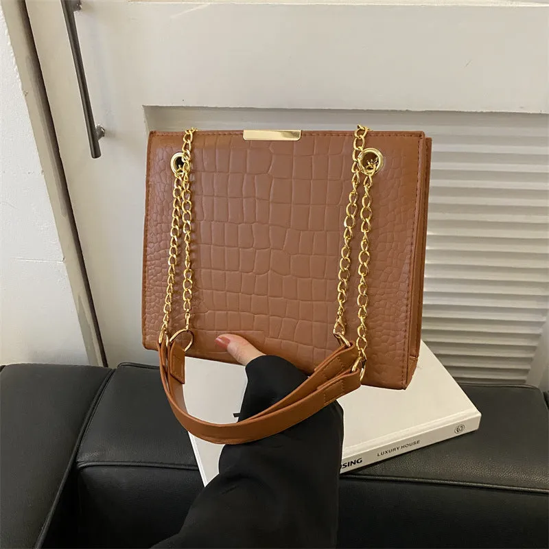 Versatile Fashion Commuter Chain Textured Large Small Square Bags