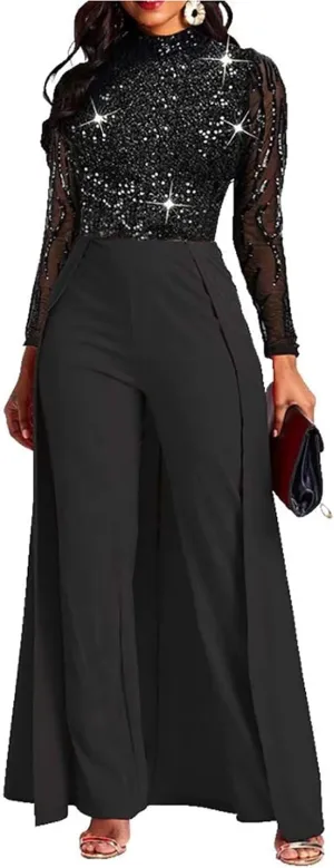 VERWIN Patchwork Overlay Embellished Plain Women's Jumpsuit High-Waist Woman Romper