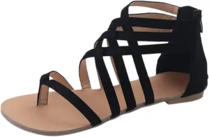VESNIBA Women's Summer Sandals Casual Flat Zipper Beach Open Toe Breathable Shoes