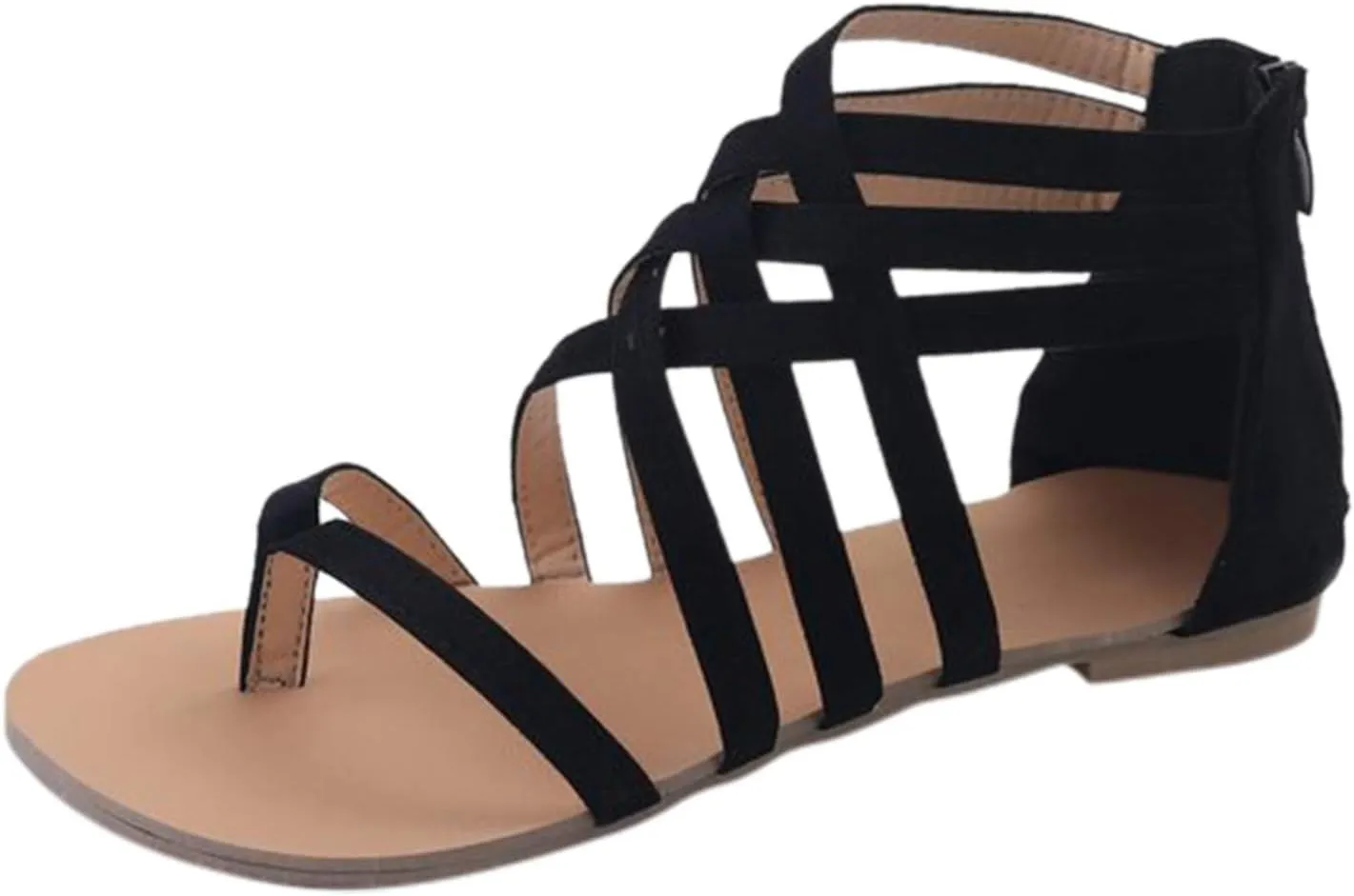 VESNIBA Women's Summer Sandals Casual Flat Zipper Beach Open Toe Breathable Shoes
