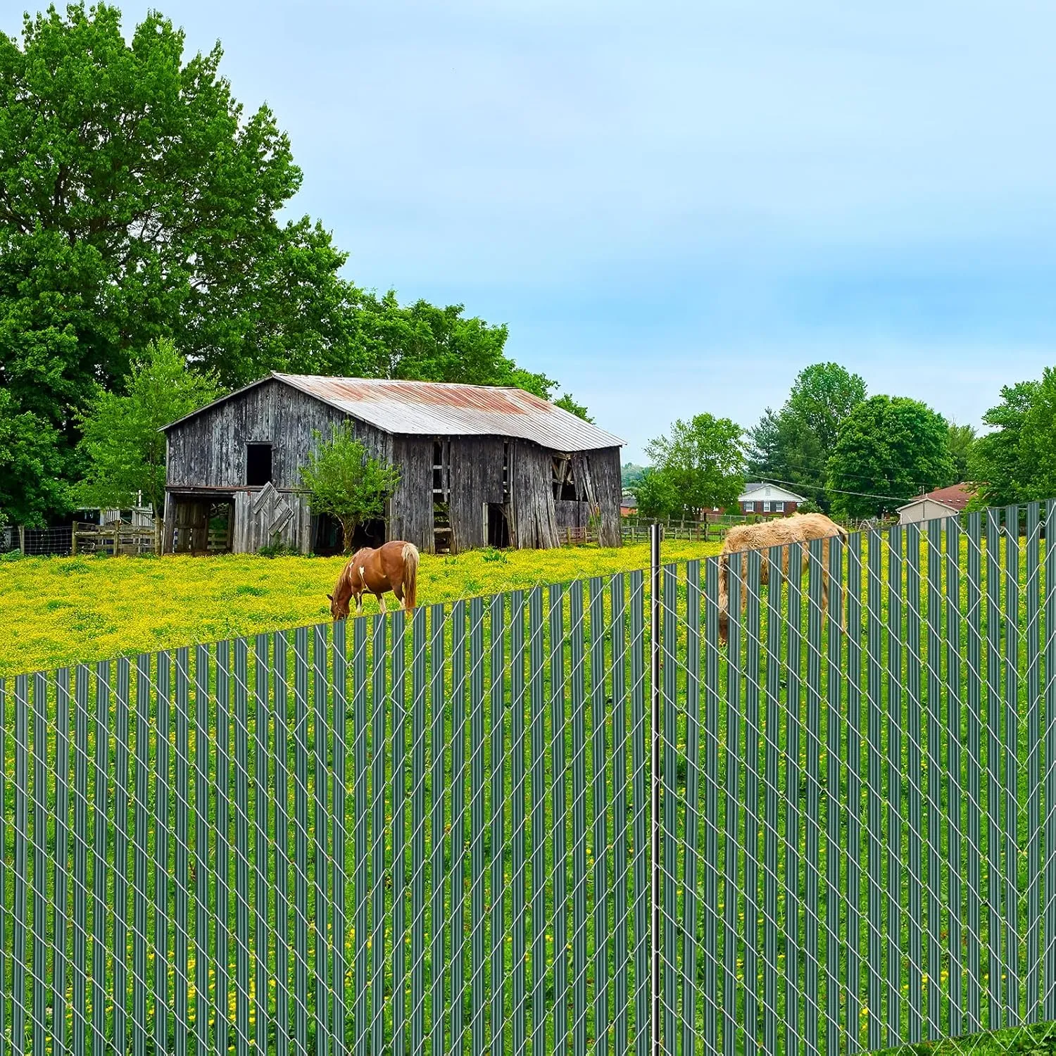 VEVOR Bottom Locking Privacy Slats, Single-Wall Vertical Bottom-Locking Slats for Chain-Link Fence, High-Density HDPE Chain Link Slats Ideally Fit 5' High Fence for Garden, Farm, Sports Field(Green)