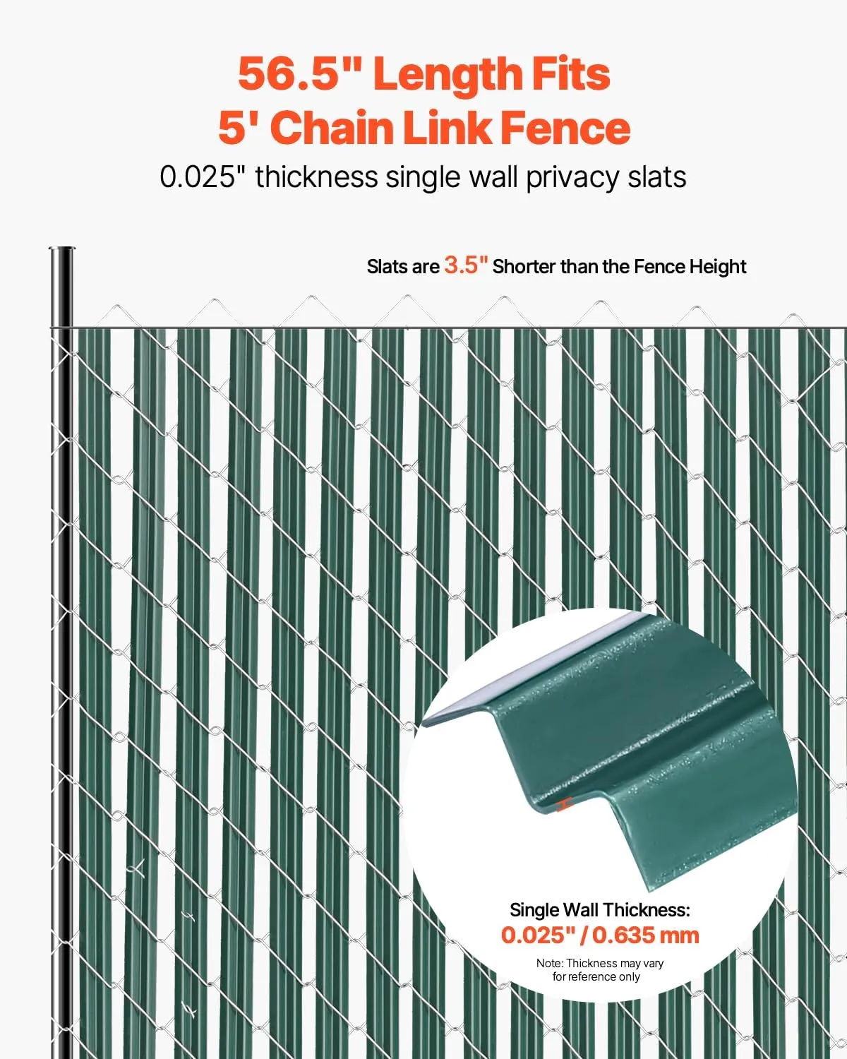 VEVOR Bottom Locking Privacy Slats, Single-Wall Vertical Bottom-Locking Slats for Chain-Link Fence, High-Density HDPE Chain Link Slats Ideally Fit 5' High Fence for Garden, Farm, Sports Field(Green)