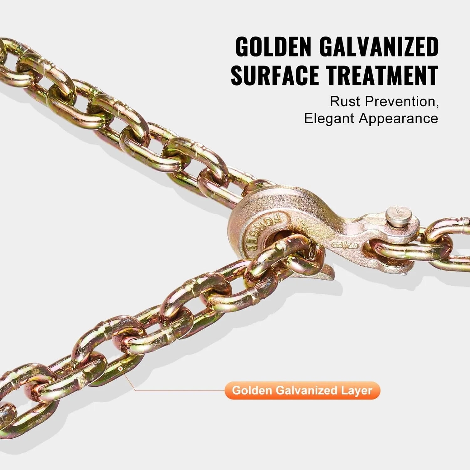 VEVOR G80 Transport Binder Chain, 3/8" x 10.3' Tow Chain with Clevis Grab Hooks, 7100 lbs Safe Working Load, Heavy Duty Trailer Logging Chain for Transporting Towing Truck Tie Down Binding Equipment