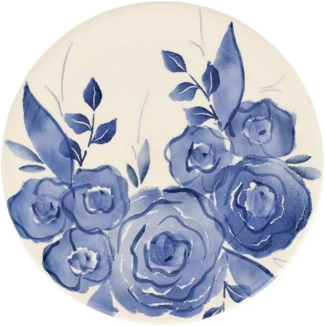 Vietri Blue Camellia Salad Plate - 9" Italian Handmade Snack Lunch Dessert and Appetizer Dining Dish