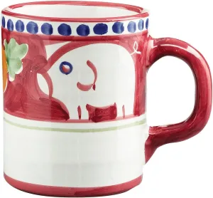 Vietri Campagna Porco 12oz Hand-Painted Coffee Mug 3.5" H – Red, Terra Cotta Earthenware, Dishwasher Safe Drinkware