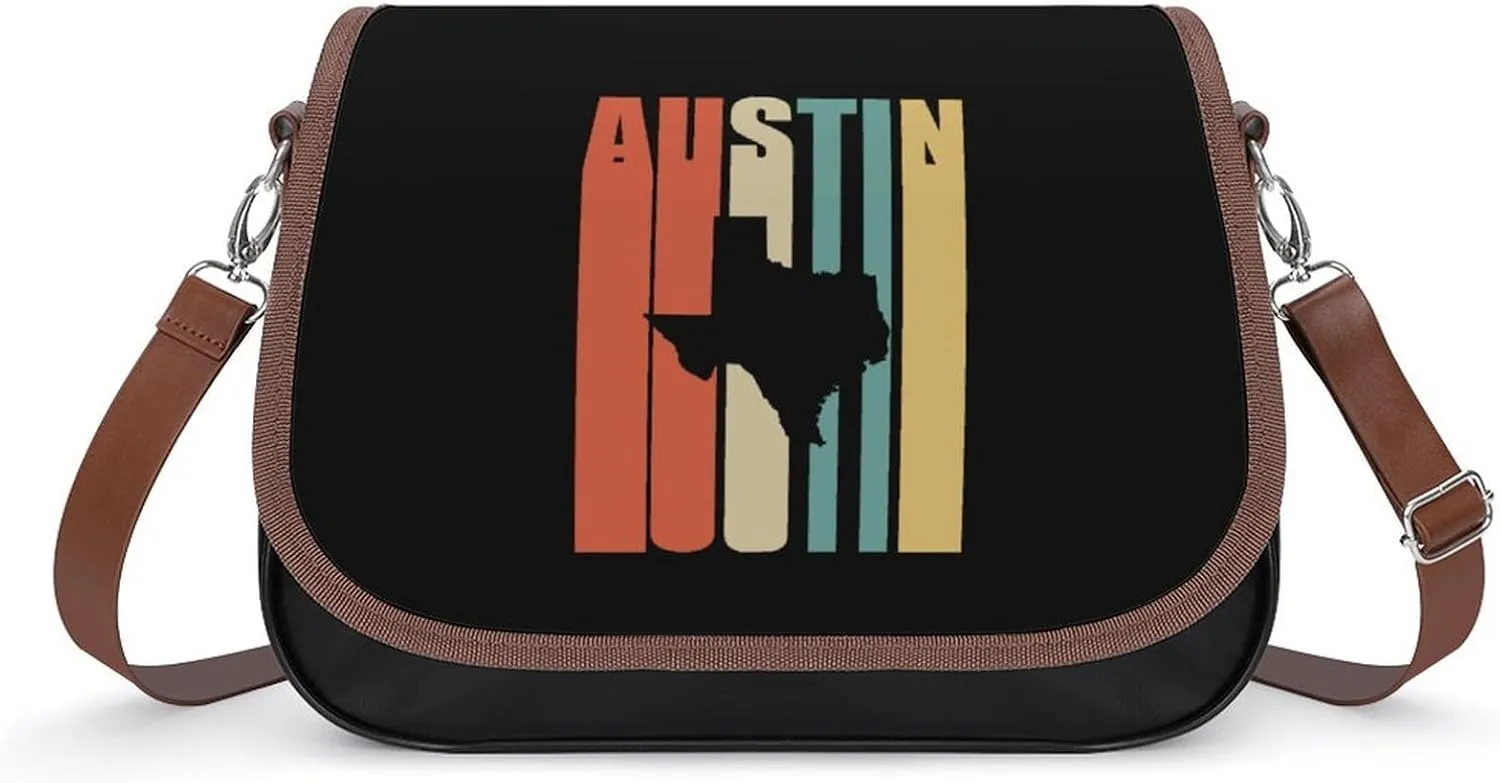 Vintage Austin Texas Map Trendy Crossbody Bags Purses for Women Casual Shoulder Handbags with Adjustable Wide Strap