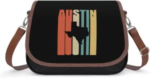 Vintage Austin Texas Map Trendy Crossbody Bags Purses for Women Casual Shoulder Handbags with Adjustable Wide Strap