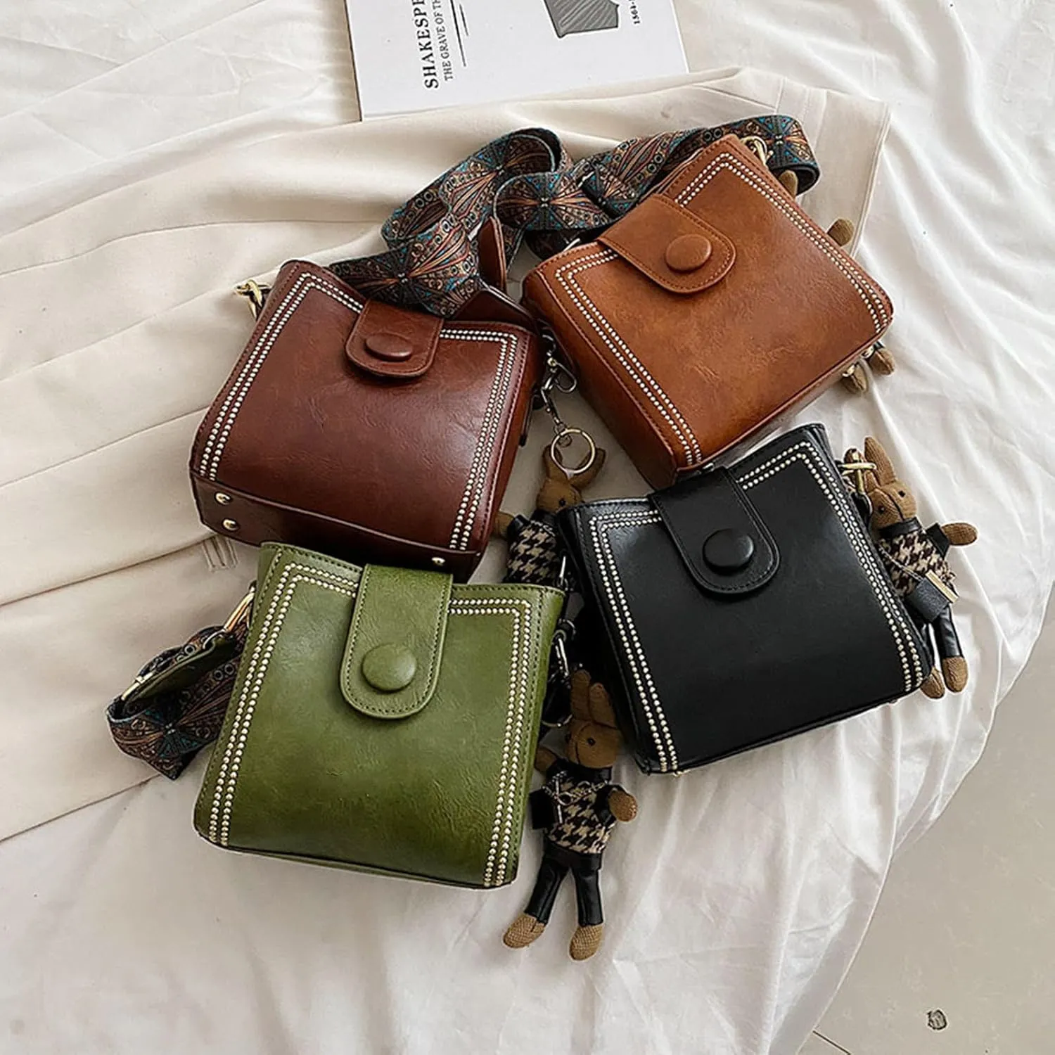 Vintage Fashion Bag With Adjustable Wider Shoulder Strap, Vintage Water Bucket Bag, Square Crossbody Small Bags for Women