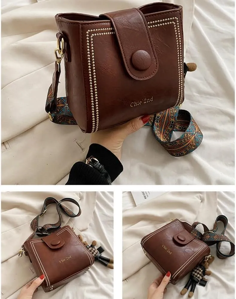 Vintage Fashion Bag With Adjustable Wider Shoulder Strap, Vintage Water Bucket Bag, Square Crossbody Small Bags for Women