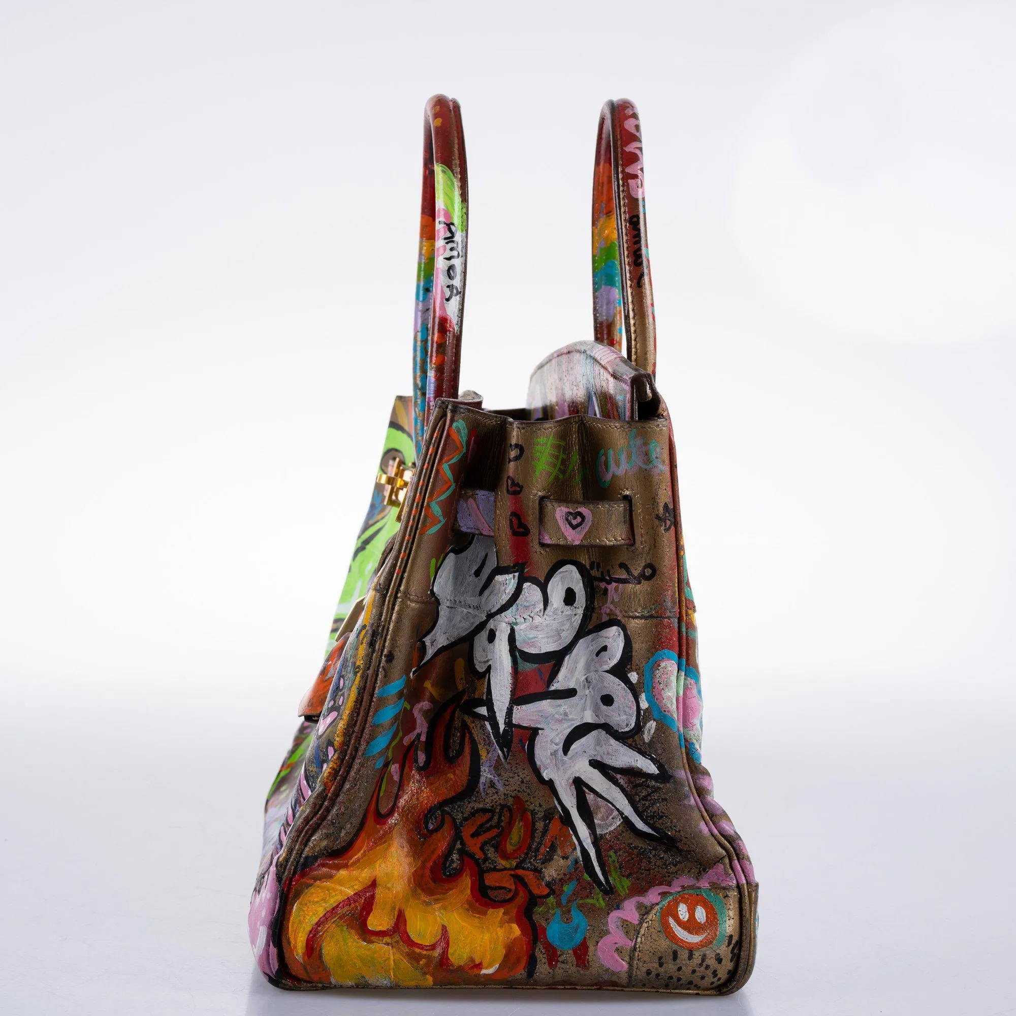 Vintage Hermes ‘Graffiti’ Birkin 35 Custom Painted Box Leather with Gold Hardware - 1998, B Square, Artwork 2021.