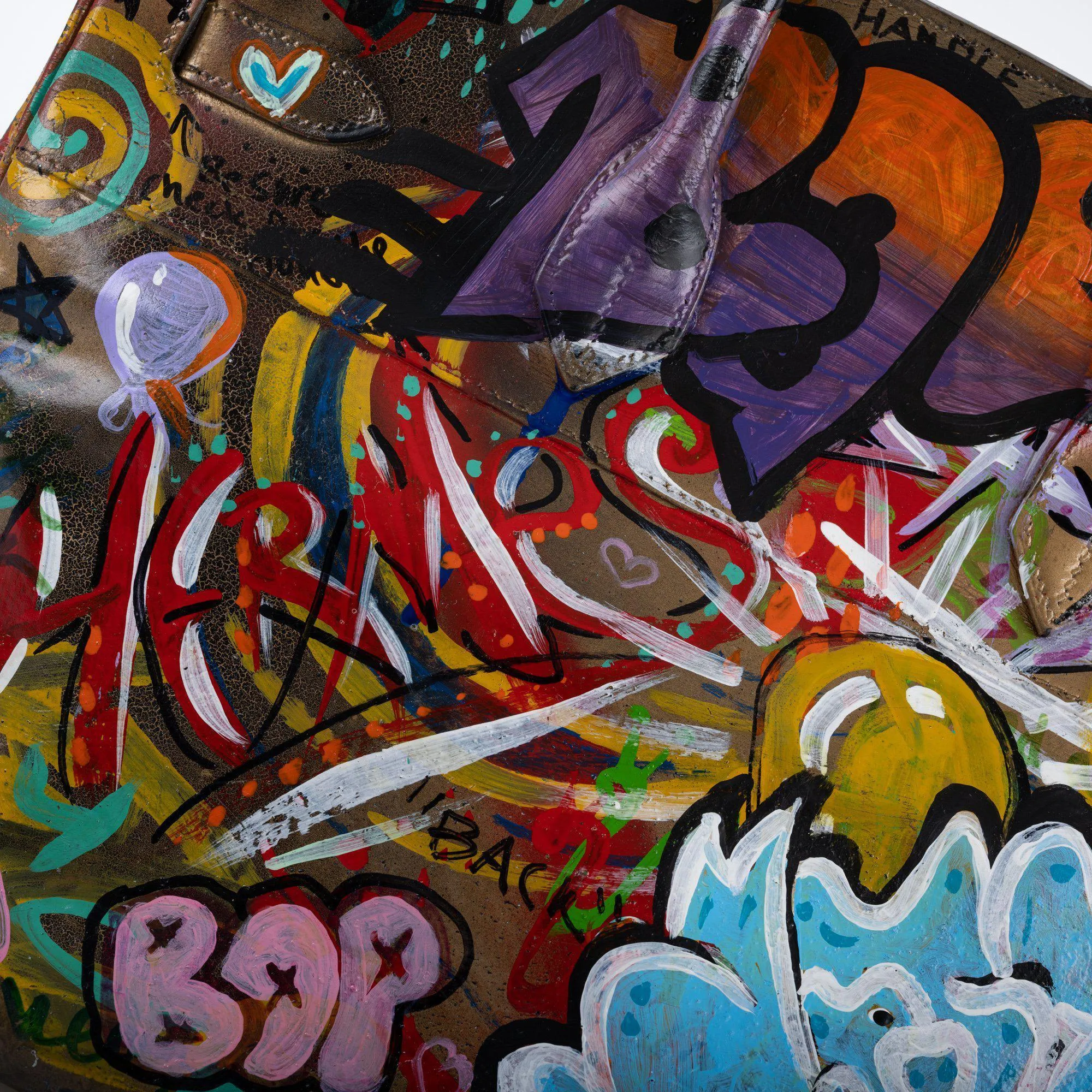 Vintage Hermes ‘Graffiti’ Birkin 35 Custom Painted Box Leather with Gold Hardware - 1998, B Square, Artwork 2021.