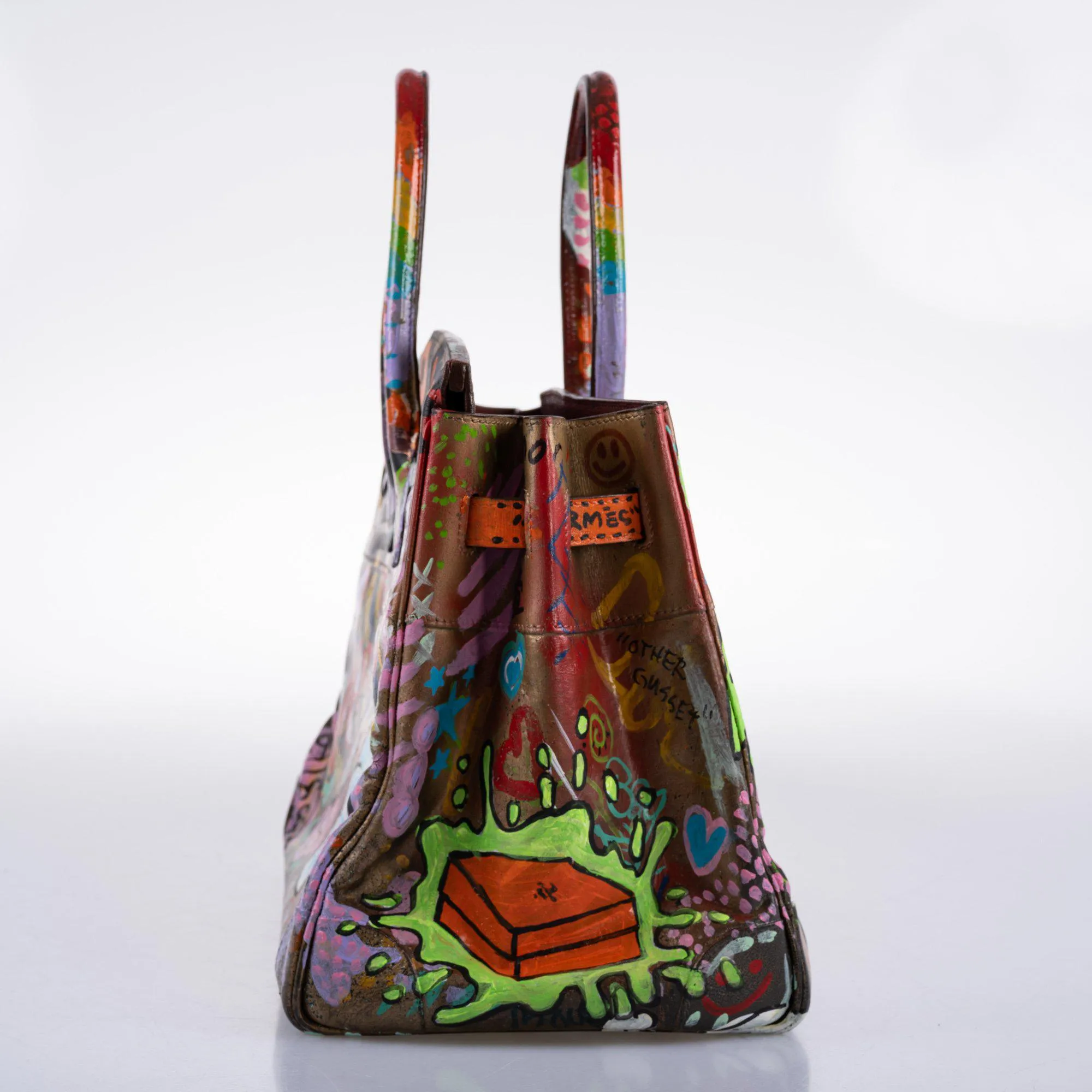 Vintage Hermes ‘Graffiti’ Birkin 35 Custom Painted Box Leather with Gold Hardware - 1998, B Square, Artwork 2021.