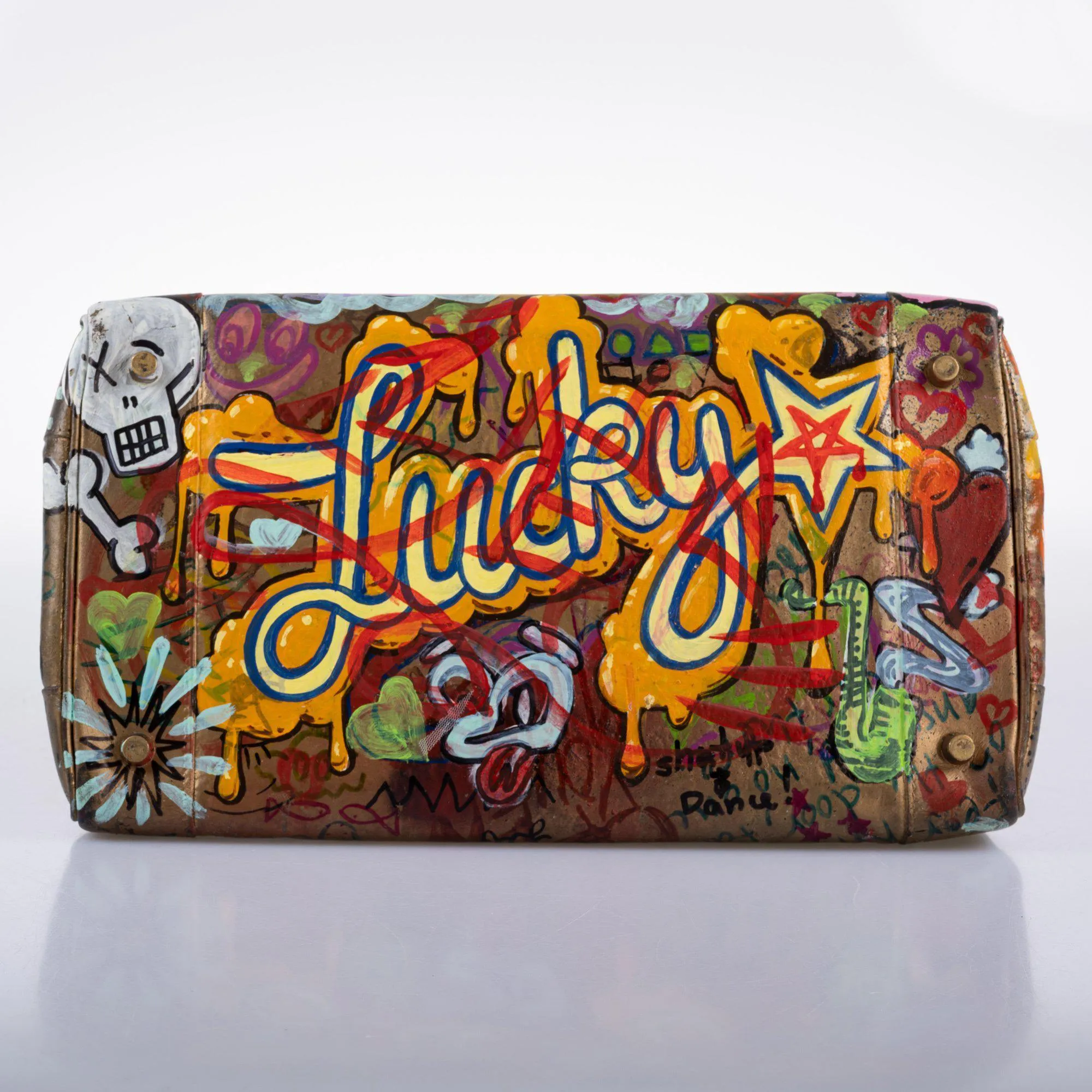 Vintage Hermes ‘Graffiti’ Birkin 35 Custom Painted Box Leather with Gold Hardware - 1998, B Square, Artwork 2021.