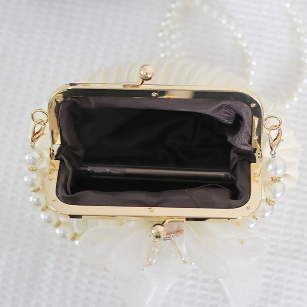 Vintage Kiss Lock Handbag Purse Crossbody Shoulder Bag Evening Bag Small Tote Purse with Bow Pearl Chain for Women