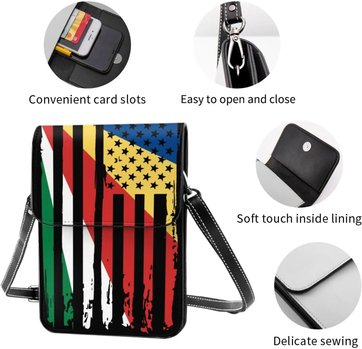 Vintage Tanzanian America Flag Striped Patterns Small Crossbody Purse Cell Phone Bag for Women