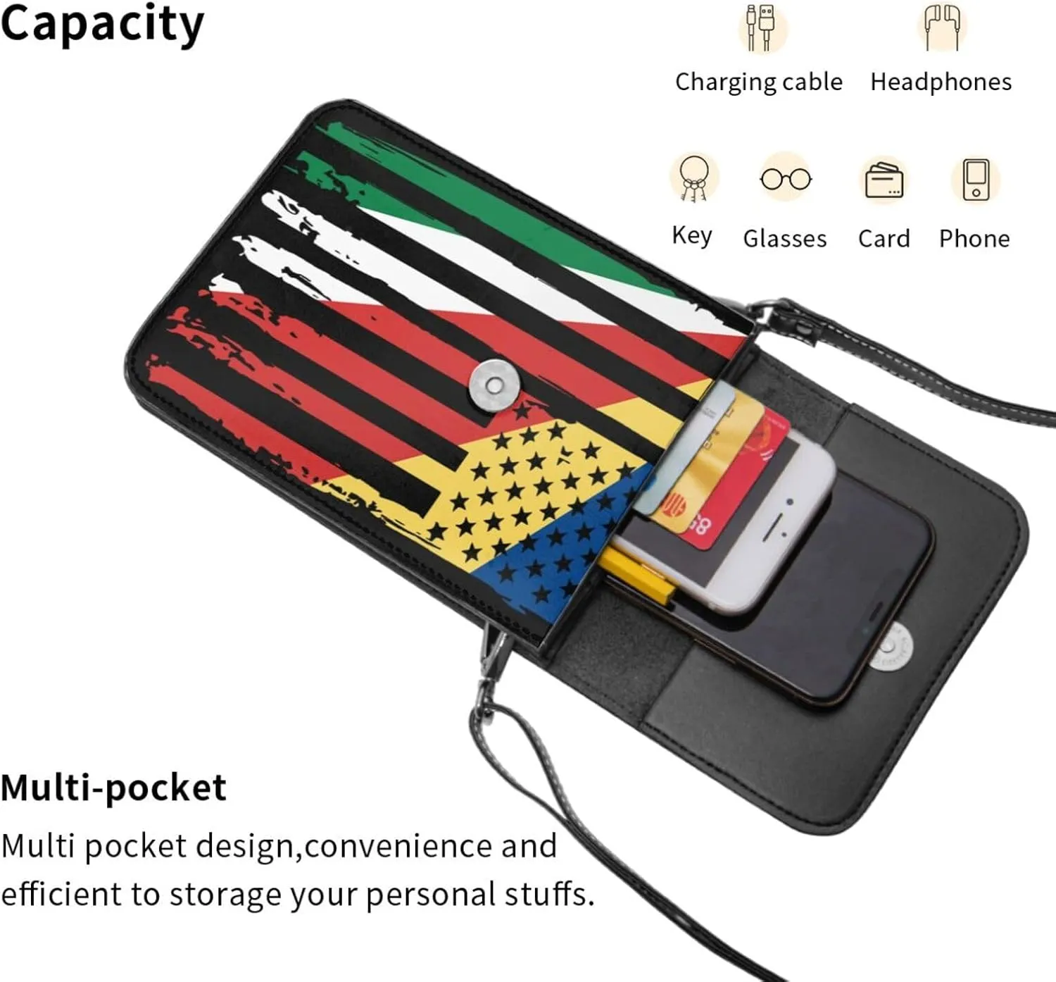 Vintage Tanzanian America Flag Striped Patterns Small Crossbody Purse Cell Phone Bag for Women