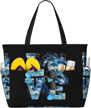 Vintage Watercolor Sea Turtles Large Capacity Travel Bag Lightweight Shopping Handbag Beach Tote Bags Casual Work Bag