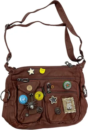 Vintage Y2K Crossbody Bag for Women- Adjustable Strap, Retro Button Design, Multi-Pocket PU Leather Bag