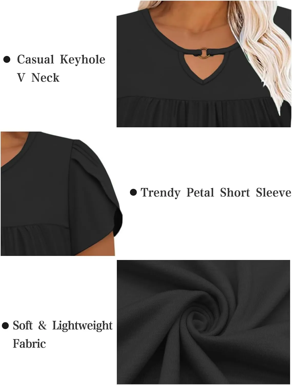 VISLILY Womens-Plus-Size-Summer-Tops Chic Keyhole V Neck T Shirts Cute Petal Short Sleeve Blouses Flowy Pleated Tunics XL-5XL