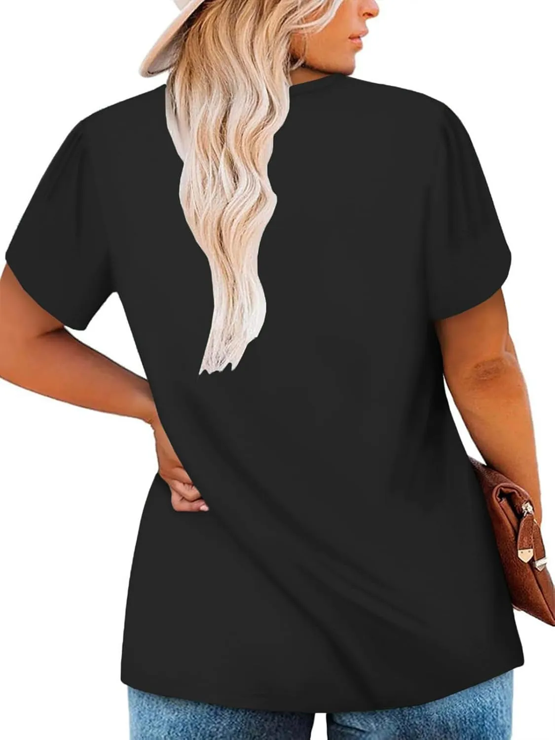 VISLILY Womens-Plus-Size-Summer-Tops Chic Keyhole V Neck T Shirts Cute Petal Short Sleeve Blouses Flowy Pleated Tunics XL-5XL