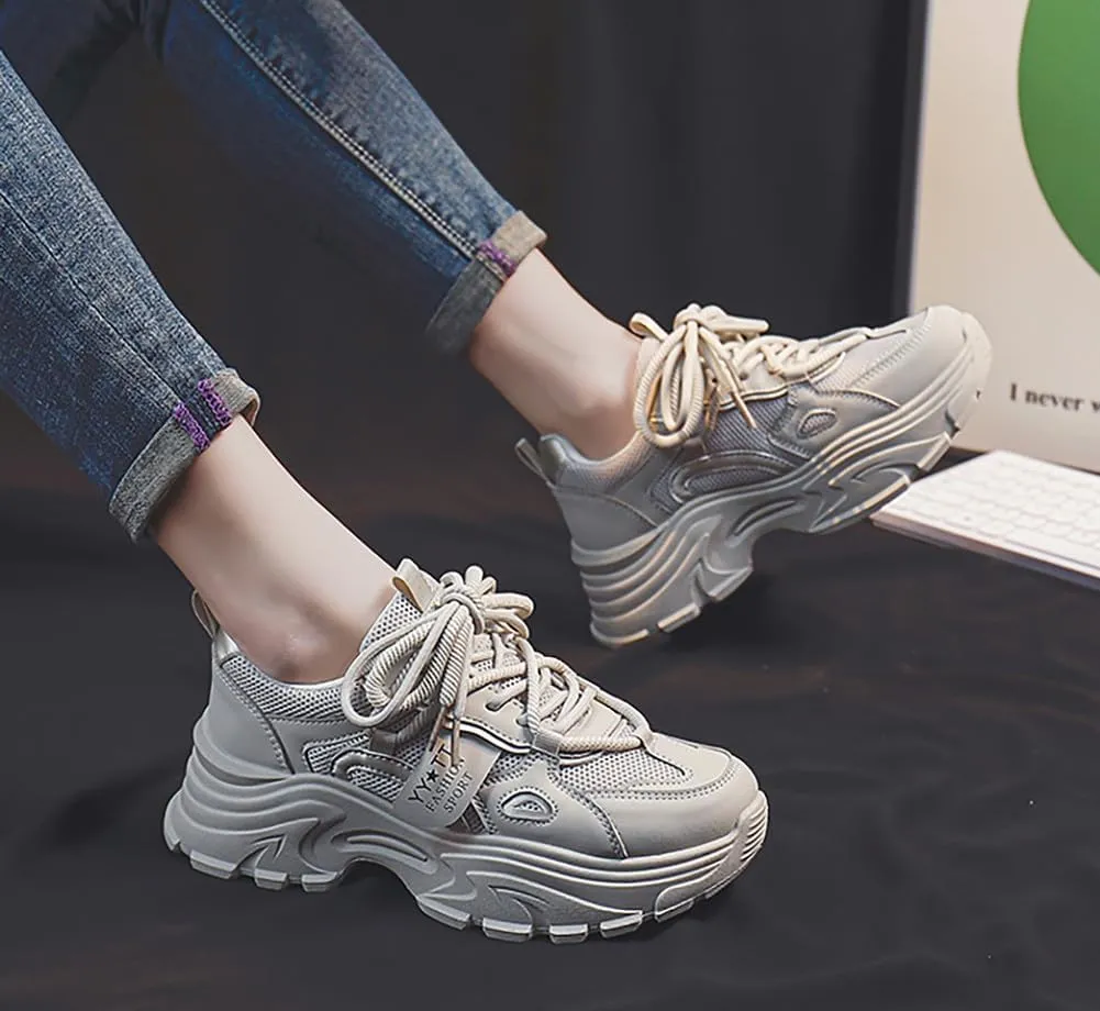 VV87 Women's Fashion Sport Breathable Mesh Platform Sneakers Casual Running Walking Shoes 5.5-8.5